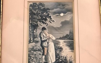 Antique print romantic scene measures 41 x 54 cm