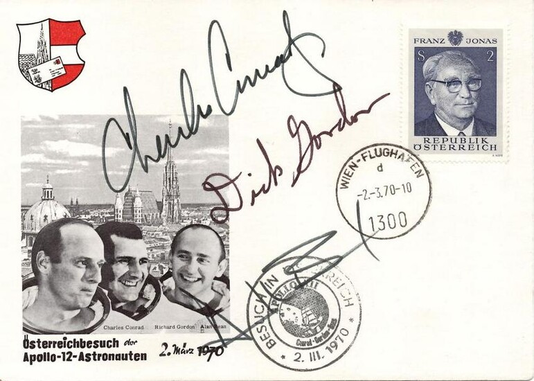Apollo 12 Crew Signed Austrian FDC, Conrad, Gordon, and