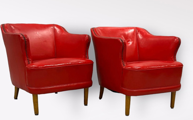 Armchairs, 1 pair, Club armchairs, Leather, 1920/30s.