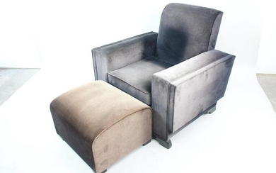 Art Deco Cubist Velvet Lounge Chair & Ottoman