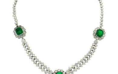 Art Deco Emerald Diamond Platinum Necklace 1930s with