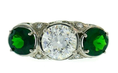 Art Deco Emerald Diamond Platinum RING Diamond Old