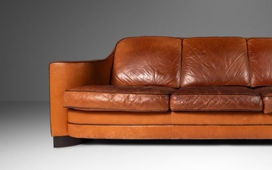 Art Deco Mid-Century Modern Three-Seater Sofa with Sculptural Arms in Patinaed Leather USA c.