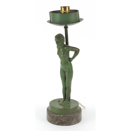 Art Deco figural table lamp in the form of a nude female, ra...