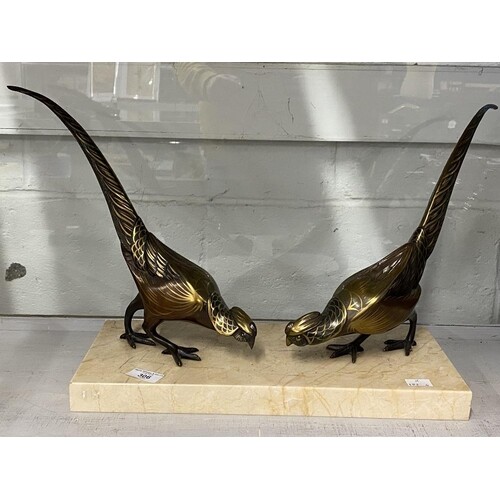 Art deco style brass Asiatic pheasants Lady Amherst, on marb...