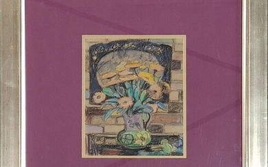 Artist Unknown "Still Life" pastel on paper, 64 x 54cm (frame), signed lower right under mount