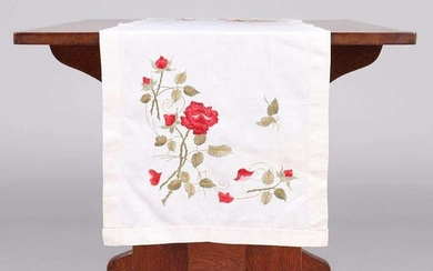 Arts & Crafts Embroidered Rose Table Runner c1910