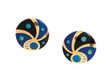 Asch Grossbardt 14kt Gold and Hardstone Inlay Earclips