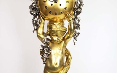 Att. To Charpentier a Paris Gilt & Silver Bronze Clock, Circa 1880
