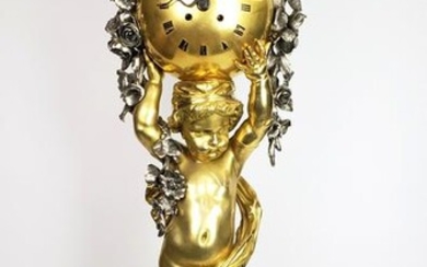 Att. To Charpentier a Paris Gilt & Silver Bronze Clock