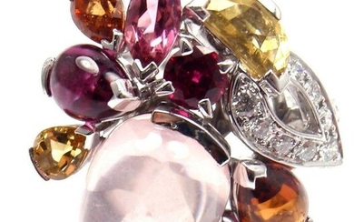 Authentic! CARTIER Sorbet 18k Gold Diamond Pink Quartz Tourmaline Large Ring
