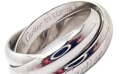 Authentic! Cartier 18k White Gold Trinity Band Ring Size 53 US 6.25