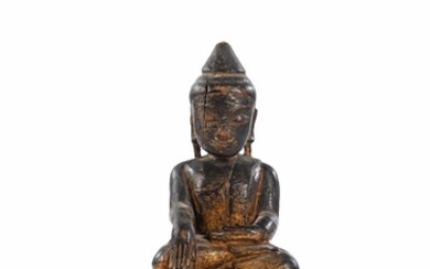 BIRMANIE, XIXe siècle Bouddha assis, faisant le geste de la prise de la terre à...