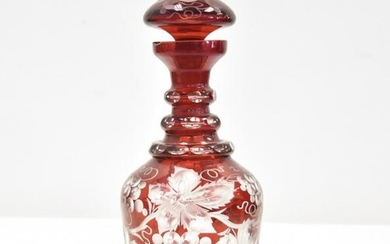 BOHEMIAN RUBY CUT TO CLEAR DECANTER & UNDERPLATE