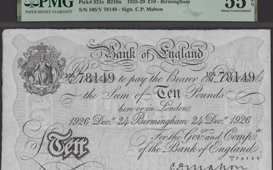 Bank of England, Cyril P. Mahon, £10, Birmingham, 24 December 1926, serial...