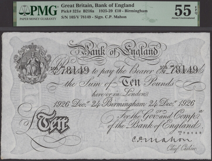 Bank of England, Cyril P. Mahon, £10, Birmingham, 24 December 1926, serial...