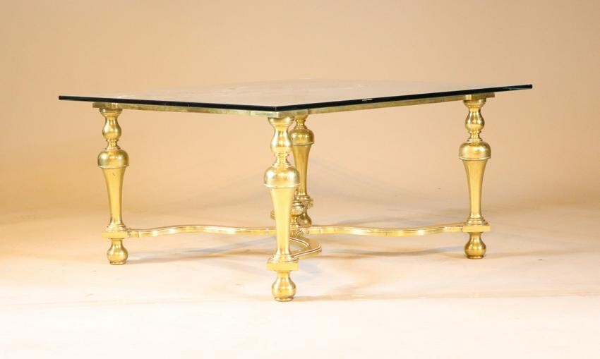 Baroque Style Brass and Glass Top Low Table