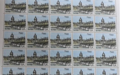 Bernard BUFFET (1928-1999) after. Plate of twenty-five "Pont des Arts" stamps designed by Bernard Buffet. Dedicated by the artist, signed and dated 1978.