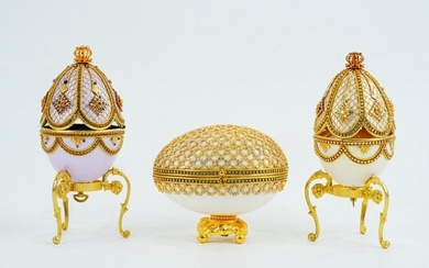 Bibi Hilton's Lot of (3) Bejeweled Egg Music/Jewelry Boxes