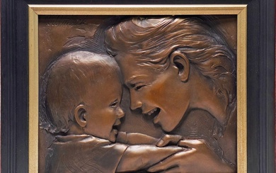 Bill Mack, American 1949 -, Happiness, bas relief, 25 x 30 cm. (9.8 x 11.8 in.), frame: 36 x 41 x 4 cm. (14.1 x 16.1 x 1.5 in.)