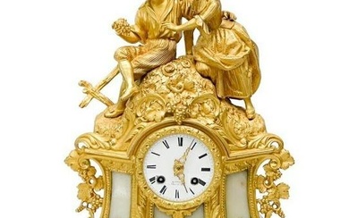 Blanpain French Gilt Bronze Mantel Clock Figural Courting Scene 19th century