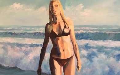 Blonde Bather, Impressionist Portrait, Original Oil Painting c.1980