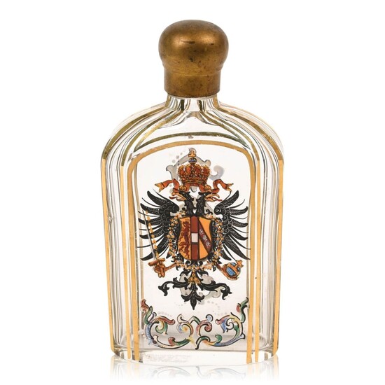 Bohemian Glass Flask with Austro-Hungarian Coat of Arms