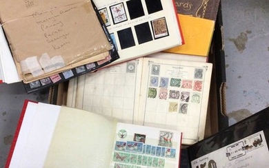Box of stamp albums and FDC's