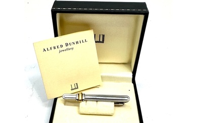 Boxed Dunhill tie clip set with solid 18ct gold detail
