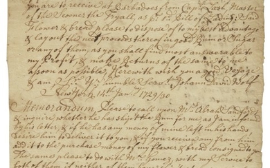 Bradford, William. Document signed, New York, 15 January 1729/30