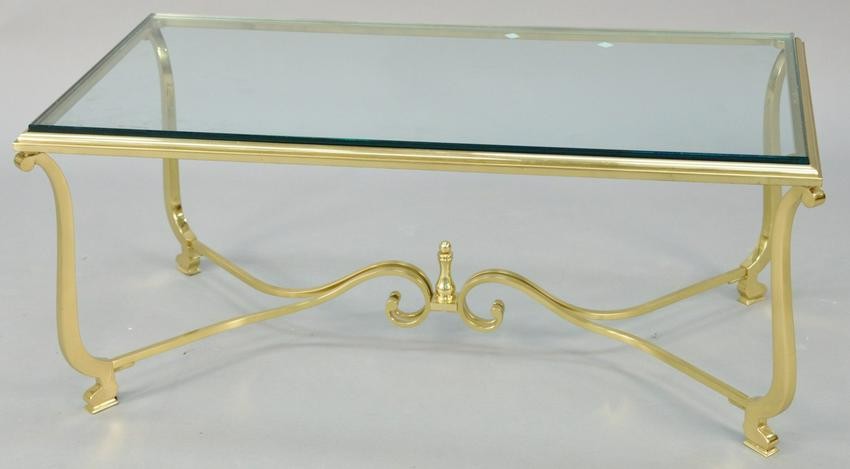 Brass and glass coffee table. ht. 17 in., top: 21" x 41