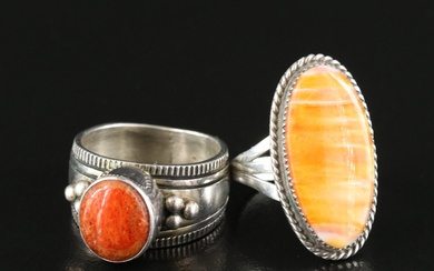 Bruce Ashley and Raymond Coriz Navajo Diné Sterling Coral and Spiny Oyster Rings