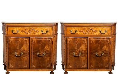 Burl Walnut Marble Top Commodes