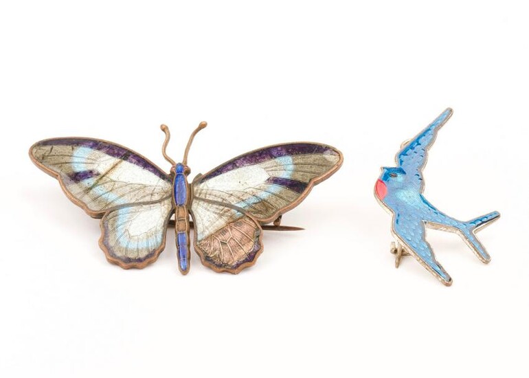 Butterfly & Bluebird Brooches