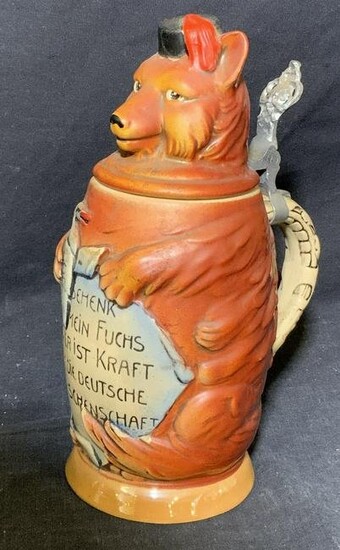 C. 1950's Ceramic German Beer Stein w Red Fox