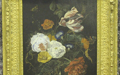 C. Stuart - Still Life of Flowers in a Vase with Butterflies, oil on panel, signed, inscribed and da