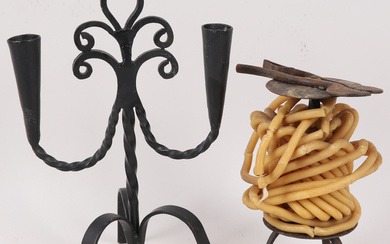 CANDLE STAKE and WAX STACK, wrought iron, 19th/20th century.