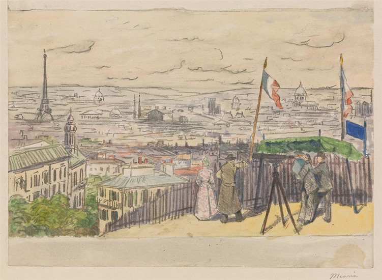 CHARLES MAURIN (Le Puy 1856-1914 Grasse) A View of Paris from Montmartre. Watercolor...
