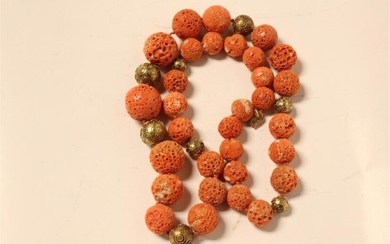 CHINESE CORAL BEADS W GOLD PLATED