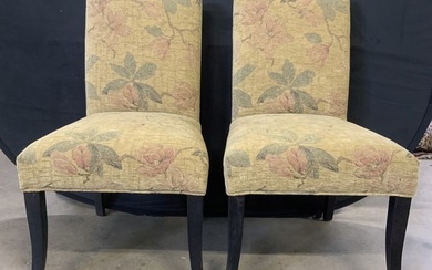 CRATE & BARREL Pr Upholstered Floral Side Chairs