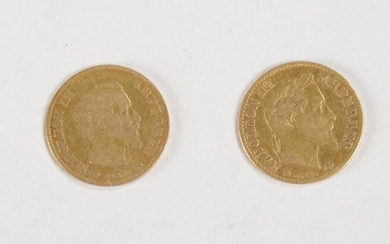 CURRENCES (two) in gold 10 francs Napoleon III...