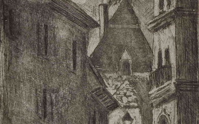 Camille PISSARRO (1830-1903) Petite rue nationale à Rouen Eau Forte sur vergé. Monogrammé au tampon,...