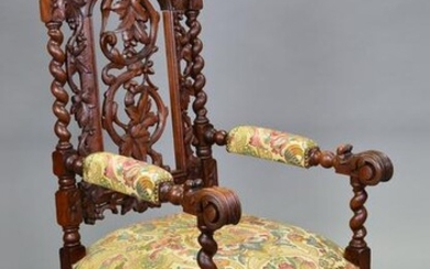 Carved Oak Barley Twist Fireside Arm Chair