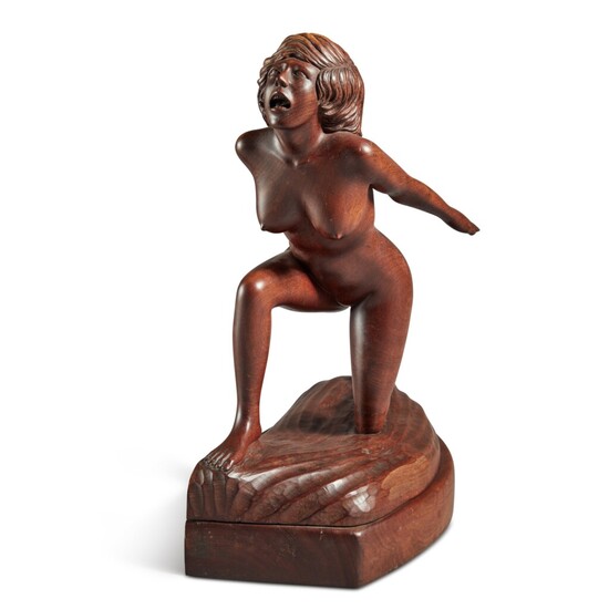 Carved Wood Woman Riding a Wave, 20th Century