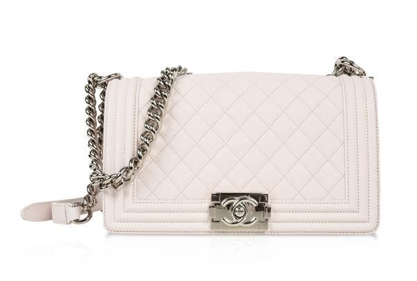Chanel Bag White / Nude Quilted Caviar Medium