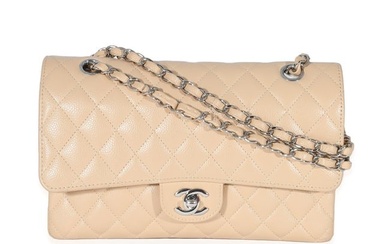 Chanel Beige Quilted Caviar Medium Classic Double Flap Bag