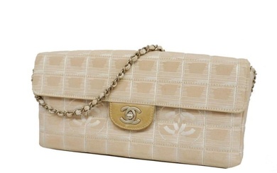 Chanel Shoulder Bag New Travel Chain Nylon Beige Ladies