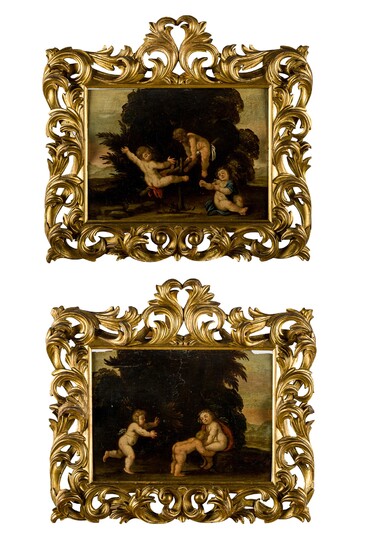 Children playing - pair of paintings, Scuola Emiliana del XVII secolo