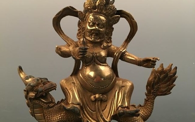 Chinese Gilt Bronze Wrathful Vajrapani Figure