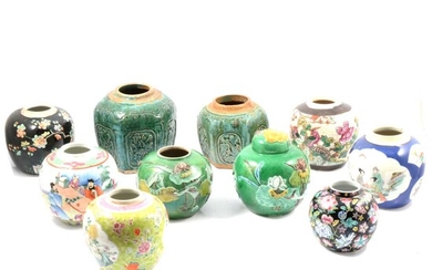 Chinese famille noir and other ginger jars.